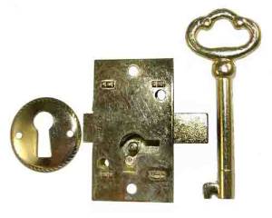 Door Lock & Key Set - 1-3/4" x 1" -Brass - Image 1
