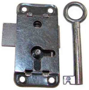 Door Lock & Key Set - 2" x 1" - Blackened Steel - Image 1
