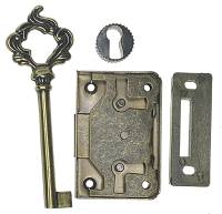 Clock Repair & Replacement Parts - Case Parts - Brushed Brass Plated Steel Lock & Key Set